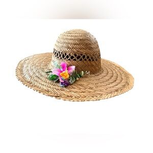 Hand Crafted Straw Hat with Floral Accents
